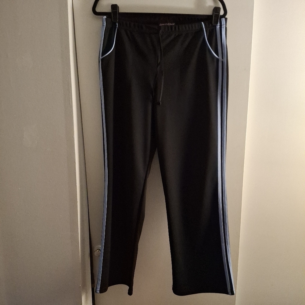 Fame 4 Fifteen Women's Black Track Pants with Baby Blue Stripes